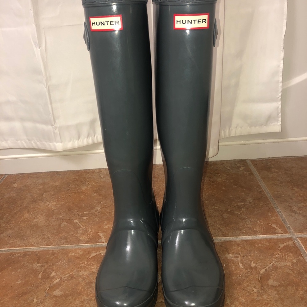 Tall Hunter Boots, Gray Gloss